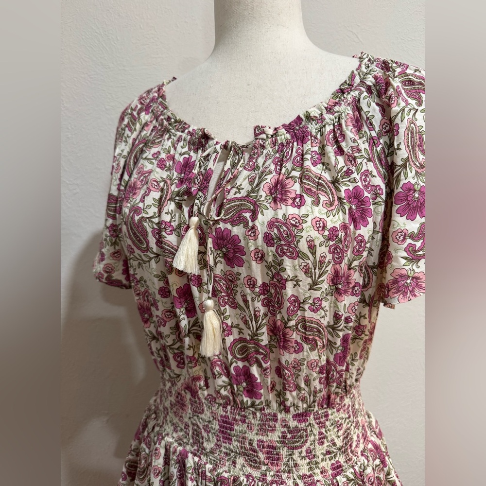 Patrons of Peace Cream and Raspberry Pink Smocked Sundress - Picture 6 of 9